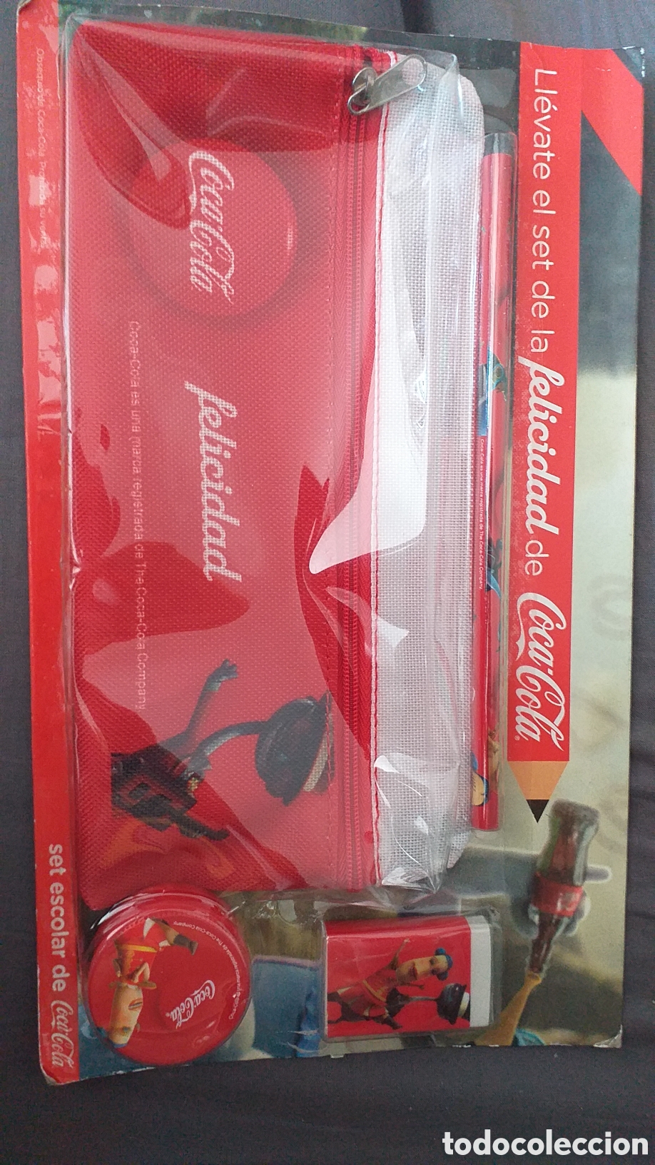 Coleccionismo de Coca-Cola y Pepsi: Lote de Coca Cola. Set de la felicidad. Estuche, l&aacute;piz, goma y sacapuntas. Nuevo y antiguo.