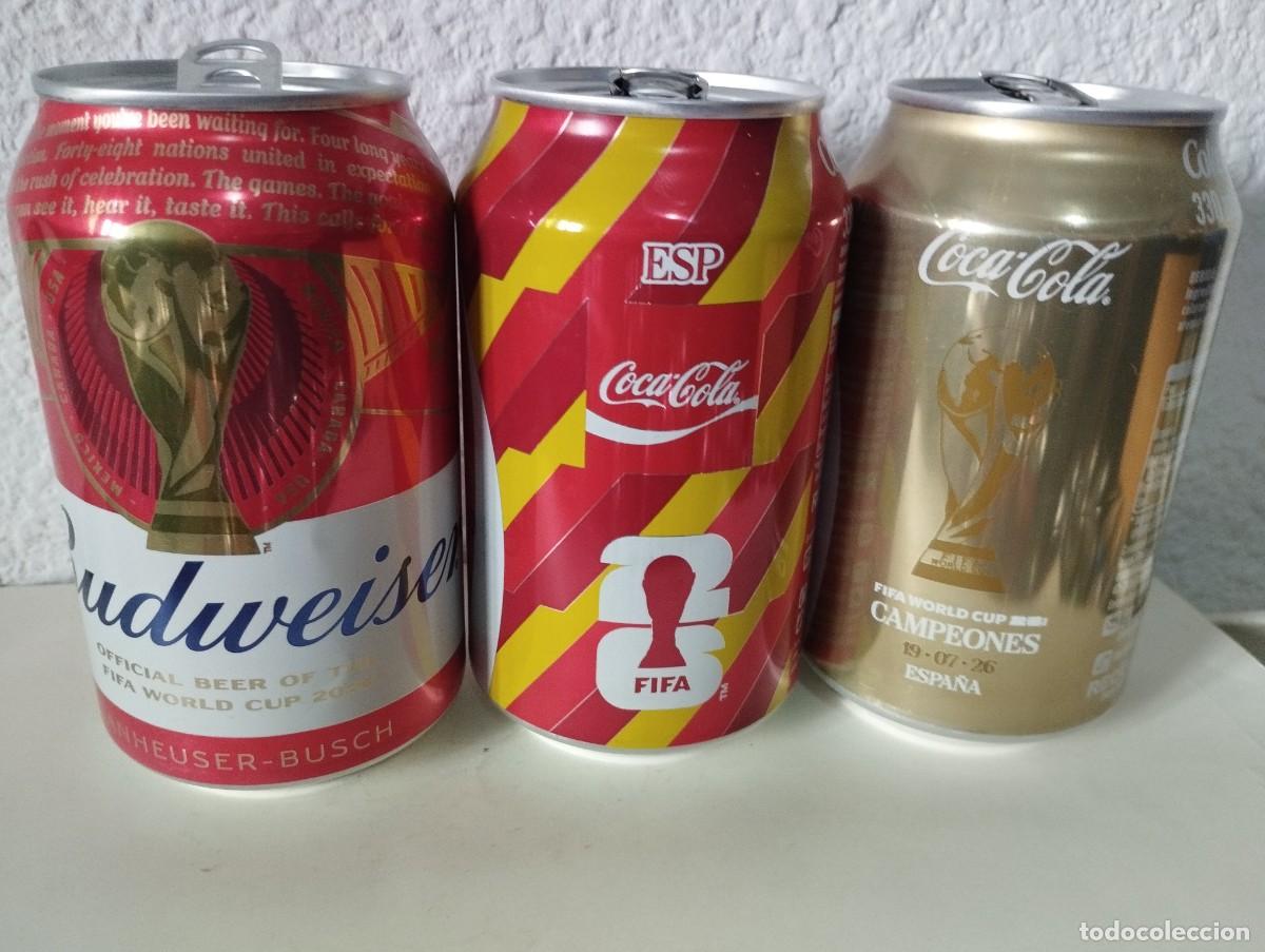 Coleccionismo de Coca-Cola y Pepsi: LATA - BOTE - LOTE 3 LATAS ESPA&Ntilde;A CAMPEON DEL MUNDIAL DE FUTBOL 2026 - COPA - COCA COLA - BUDWEISER