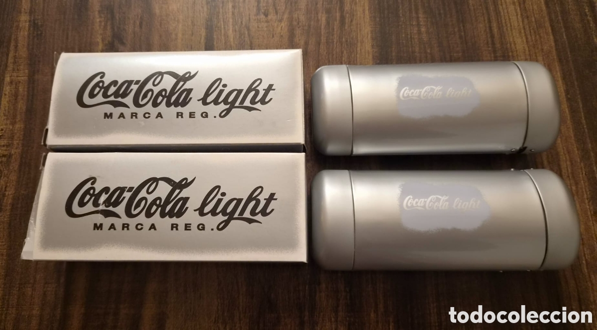 Coleccionismo de Coca-Cola y Pepsi: Lote 2 Estuches Met&aacute;licos Cil&iacute;ndricos Coca-Cola Light (Gafas / Puritos / Guardatodo) con Caja Orignl