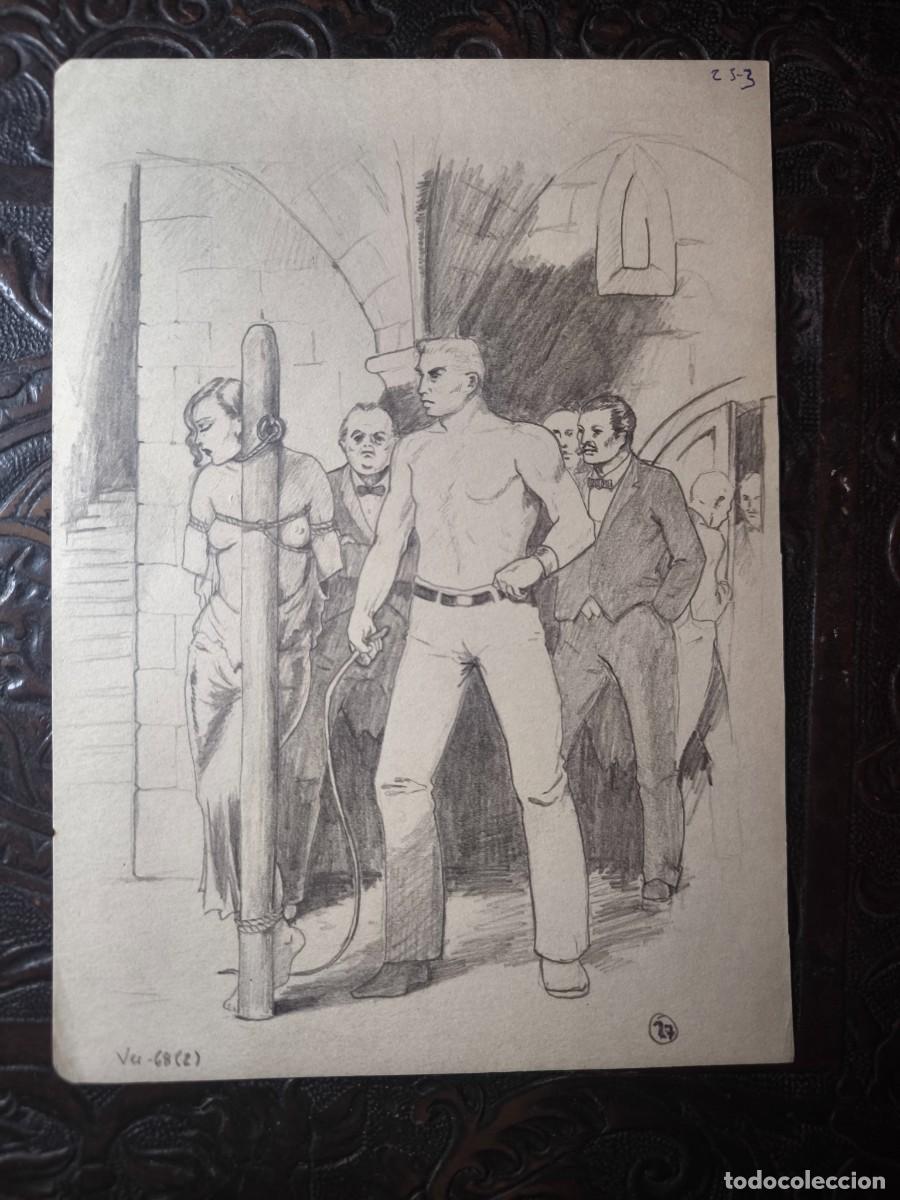 Comics: ILUSTRACI&Oacute;N DIBUJO A L&Aacute;PIZ. Boceto Trabajo. C&oacute;mic pulp horror er&oacute;tico. Escuela Valenciana A&ntilde;os 60/70
