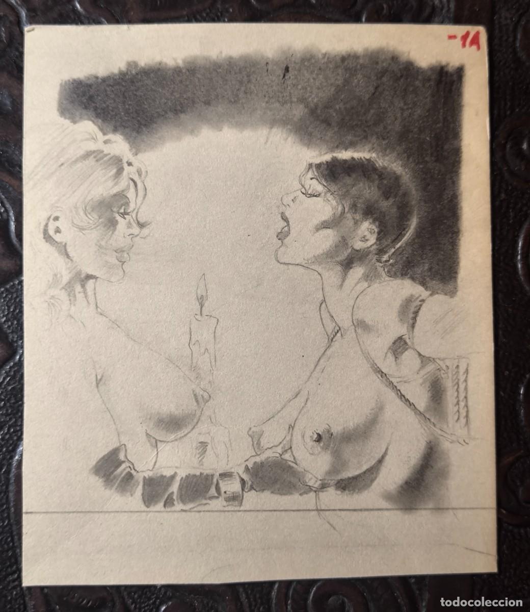 Comics: ILUSTRACI&Oacute;N DIBUJO A L&Aacute;PIZ. Boceto Trabajo. C&oacute;mic pulp horror er&oacute;tico. Escuela Valenciana A&ntilde;os 60/70