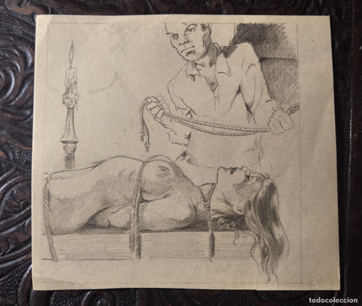 Comics: ILUSTRACI&Oacute;N DIBUJO A L&Aacute;PIZ. Boceto Trabajo. C&oacute;mic pulp horror er&oacute;tico. Escuela Valenciana A&ntilde;os 60/70