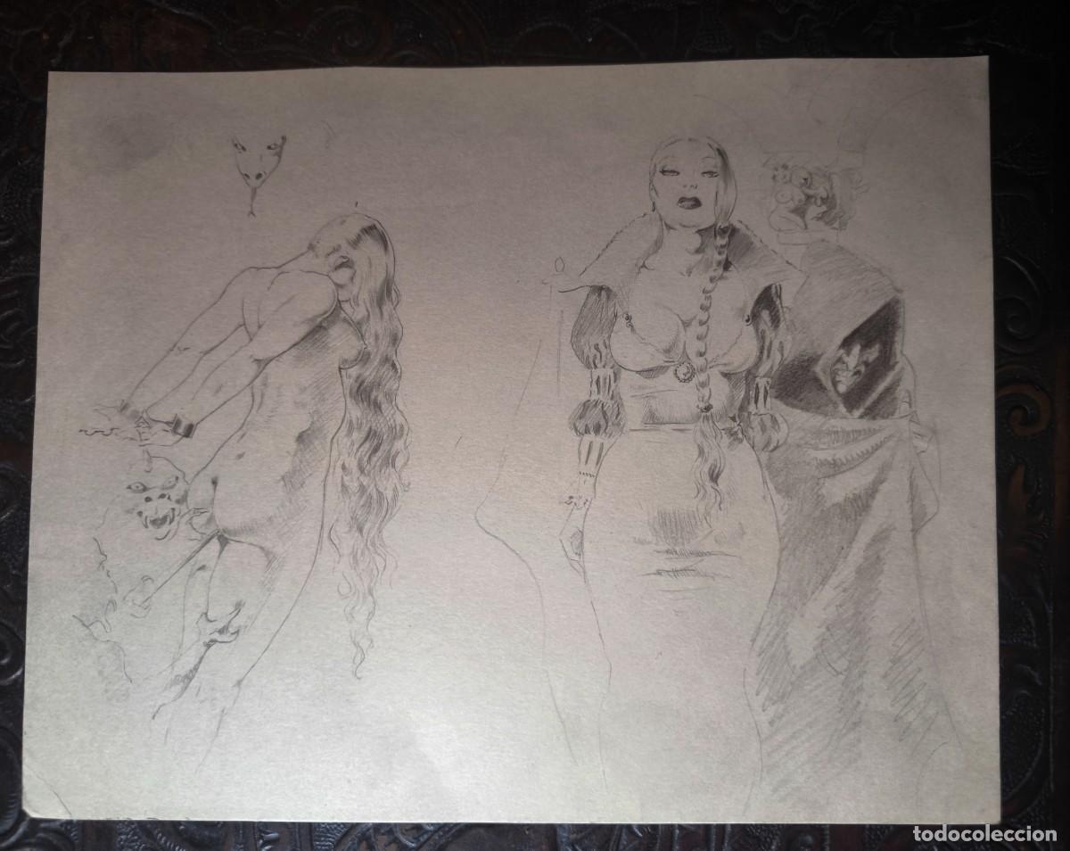 Comics : ILUSTRACI&Oacute;N DIBUJO A L&Aacute;PIZ. Boceto Trabajo. C&oacute;mic pulp horror er&oacute;tico. Escuela Valenciana A&ntilde;os 60/70