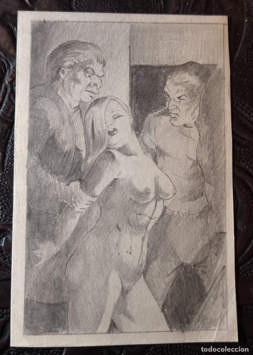 Comics: ILUSTRACI&Oacute;N DIBUJO A L&Aacute;PIZ. Boceto Trabajo. C&oacute;mic pulp horror er&oacute;tico. Escuela Valenciana A&ntilde;os 60/70
