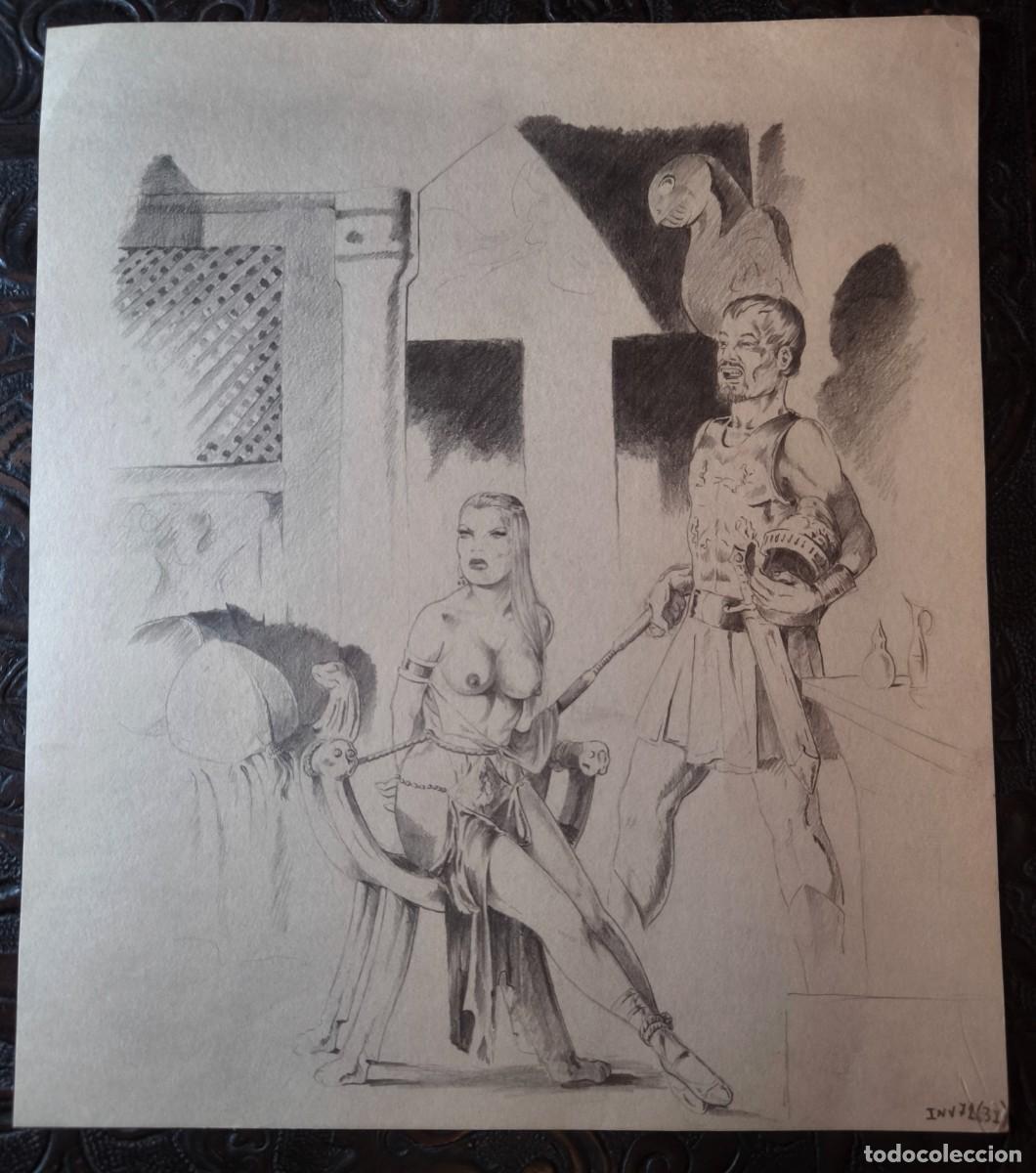C&oacute;mics: ILUSTRACI&Oacute;N DIBUJO A L&Aacute;PIZ. Boceto Trabajo. C&oacute;mic pulp horror er&oacute;tico. Escuela Valenciana A&ntilde;os 60/70