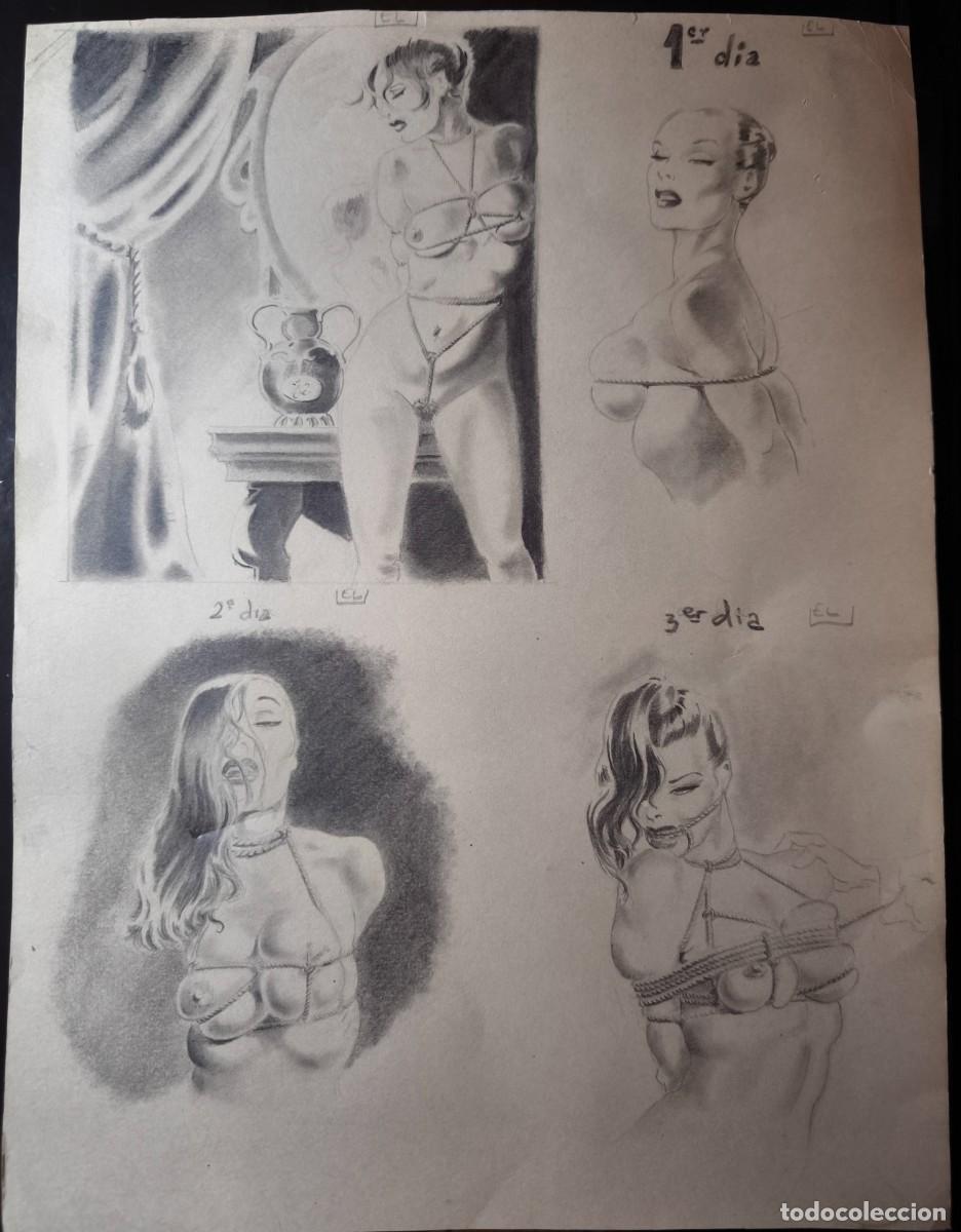 C&oacute;mics: ILUSTRACI&Oacute;N DIBUJO A L&Aacute;PIZ. Boceto Trabajo. C&oacute;mic pulp horror er&oacute;tico. Escuela Valenciana A&ntilde;os 60/70