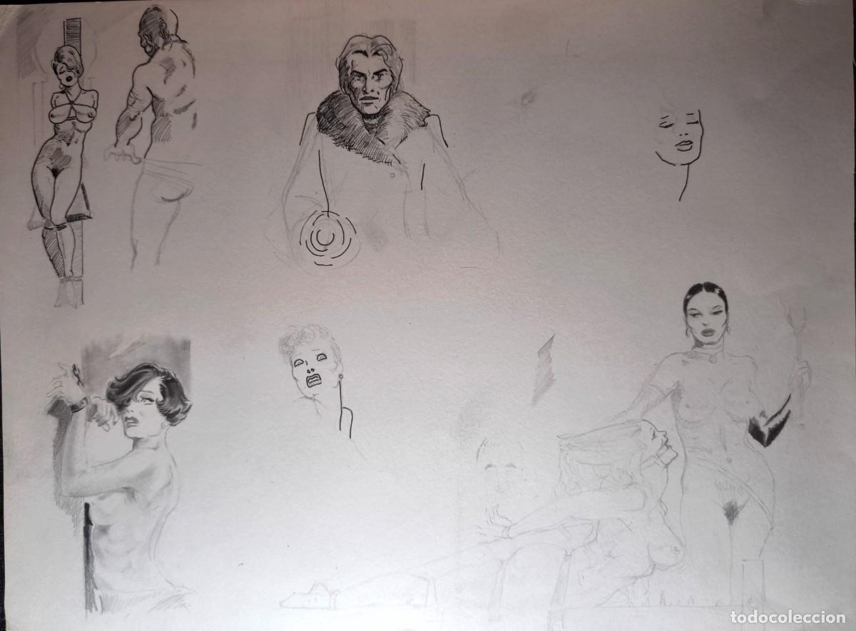 Comics : ILUSTRACI&Oacute;N DIBUJO A L&Aacute;PIZ. Boceto Trabajo. C&oacute;mic pulp horror er&oacute;tico. Escuela Valenciana A&ntilde;os 60/70