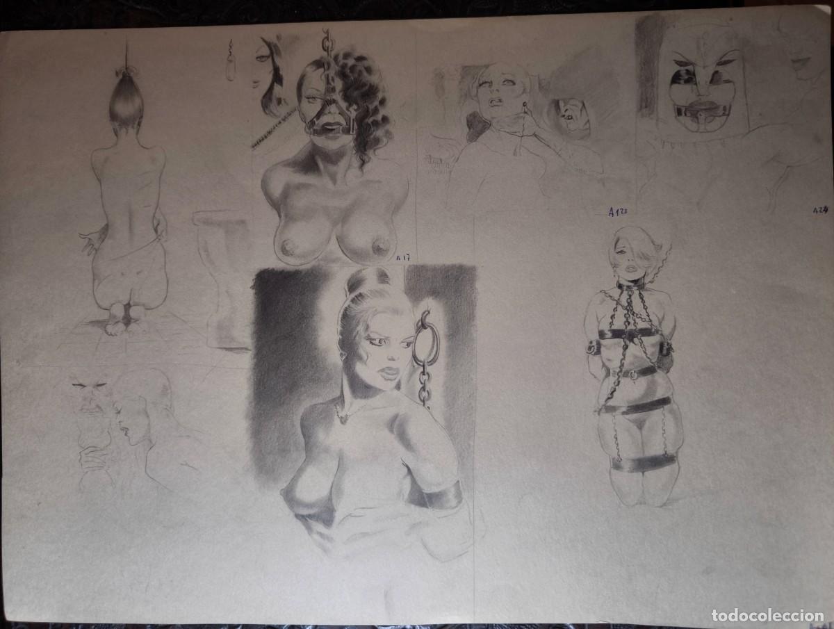 C&oacute;mics: ILUSTRACI&Oacute;N DIBUJO A L&Aacute;PIZ. Boceto Trabajo. C&oacute;mic pulp horror er&oacute;tico. Escuela Valenciana A&ntilde;os 60/70