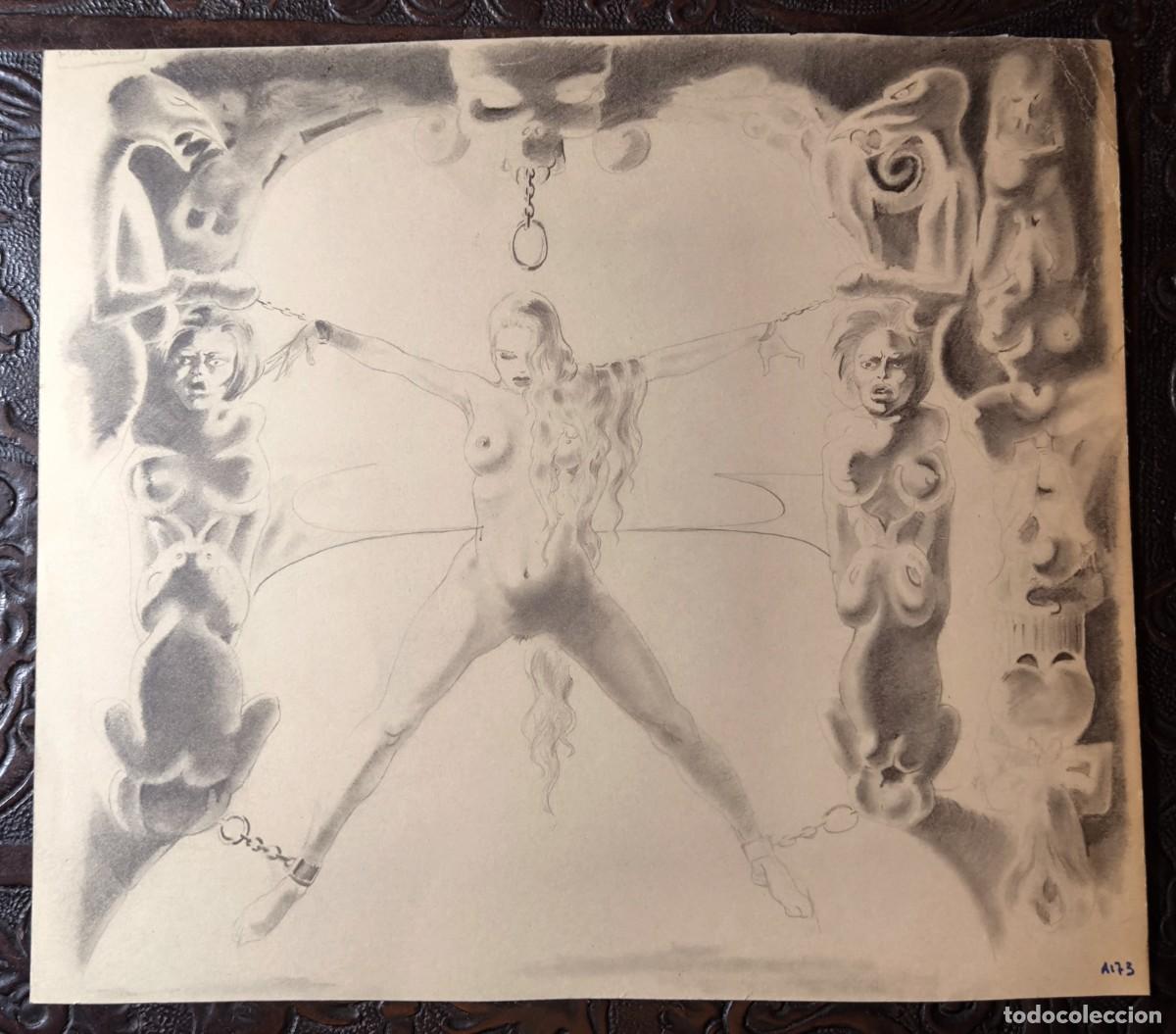 Comics : ILUSTRACI&Oacute;N DIBUJO A L&Aacute;PIZ. Boceto Trabajo. C&oacute;mic pulp horror er&oacute;tico. Escuela Valenciana A&ntilde;os 60/70