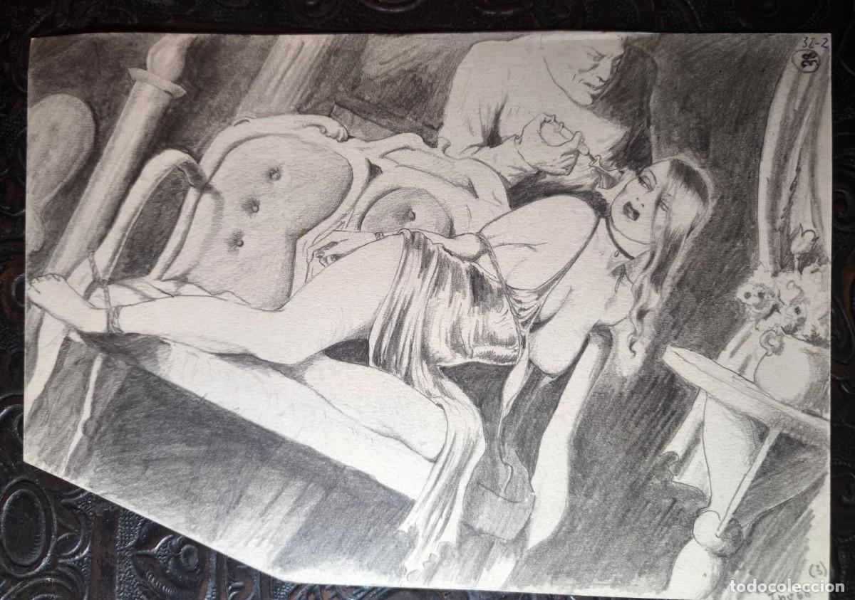 C&oacute;mics: ILUSTRACI&Oacute;N DIBUJO A L&Aacute;PIZ. Boceto Trabajo. C&oacute;mic pulp horror er&oacute;tico. Escuela Valenciana A&ntilde;os 60/70