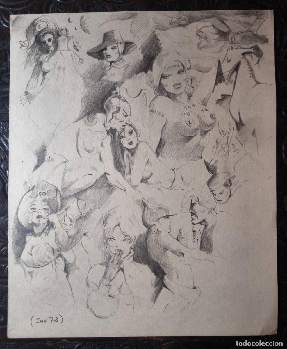 C&oacute;mics: ILUSTRACI&Oacute;N DIBUJO A L&Aacute;PIZ. Boceto Trabajo. C&oacute;mic pulp horror er&oacute;tico. Escuela Valenciana A&ntilde;os 60/70