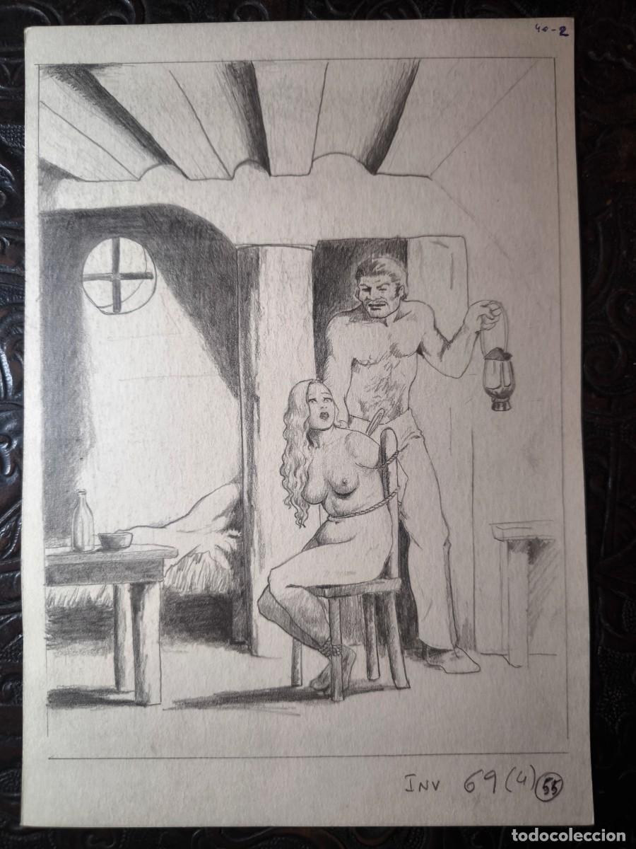 Comics : ILUSTRACI&Oacute;N DIBUJO A L&Aacute;PIZ. Boceto Trabajo. C&oacute;mic pulp horror er&oacute;tico. Escuela Valenciana A&ntilde;os 60/70