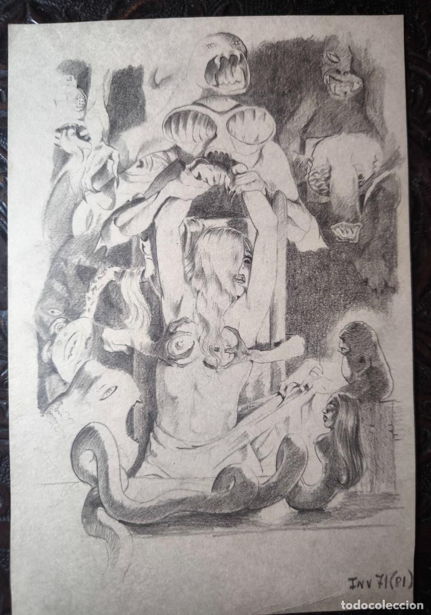 C&oacute;mics: ILUSTRACI&Oacute;N DIBUJO A L&Aacute;PIZ. Boceto Trabajo. C&oacute;mic pulp horror er&oacute;tico. Escuela Valenciana A&ntilde;os 60/70