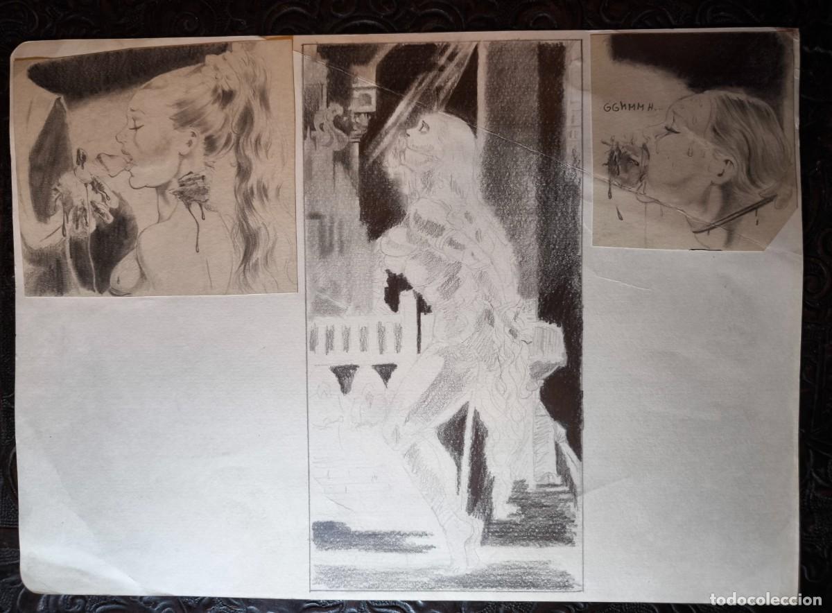 Comics : ILUSTRACI&Oacute;N DIBUJO A L&Aacute;PIZ. Boceto Trabajo. C&oacute;mic pulp horror er&oacute;tico. Escuela Valenciana A&ntilde;os 60/70