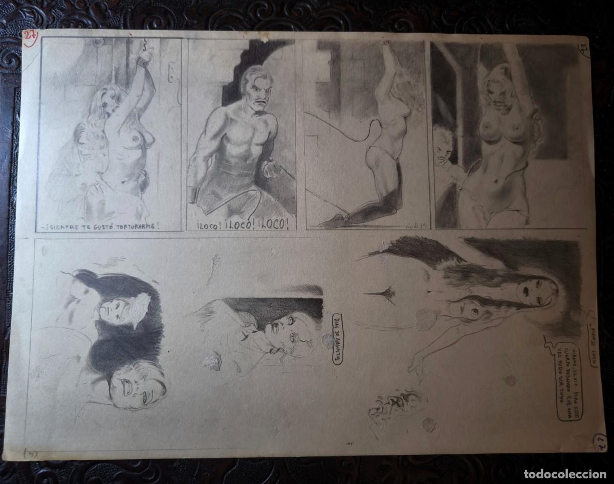 Comics : ILUSTRACI&Oacute;N DIBUJO A L&Aacute;PIZ. Boceto Trabajo. C&oacute;mic pulp horror er&oacute;tico. Escuela Valenciana A&ntilde;os 60/70