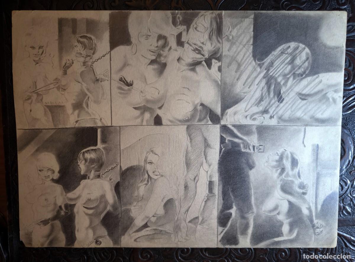 Comics : ILUSTRACI&Oacute;N DIBUJO A L&Aacute;PIZ. Boceto Trabajo. C&oacute;mic pulp horror er&oacute;tico. Escuela Valenciana A&ntilde;os 60/70