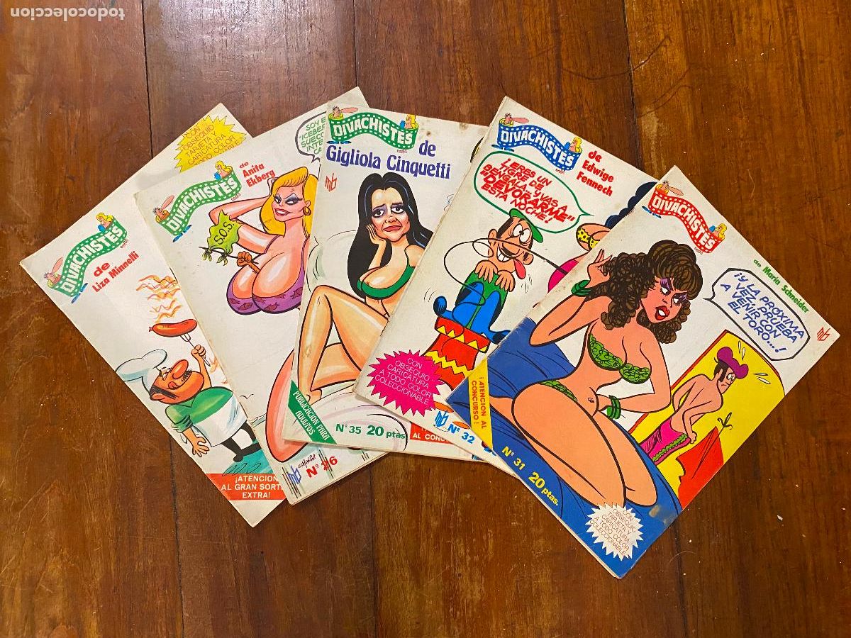 C&oacute;mics: Divachistes, lote con 5 n&uacute;meros, Marc Ben 1975, chistes, humor sexy, erotico, picante 7X