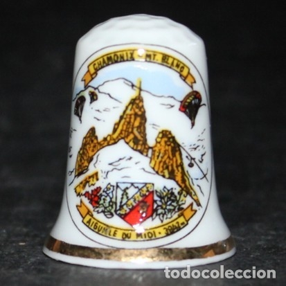 Coleccionismo de dedales: Dedal porcelana CHAMONIX-MONT BLANC - Foto 1