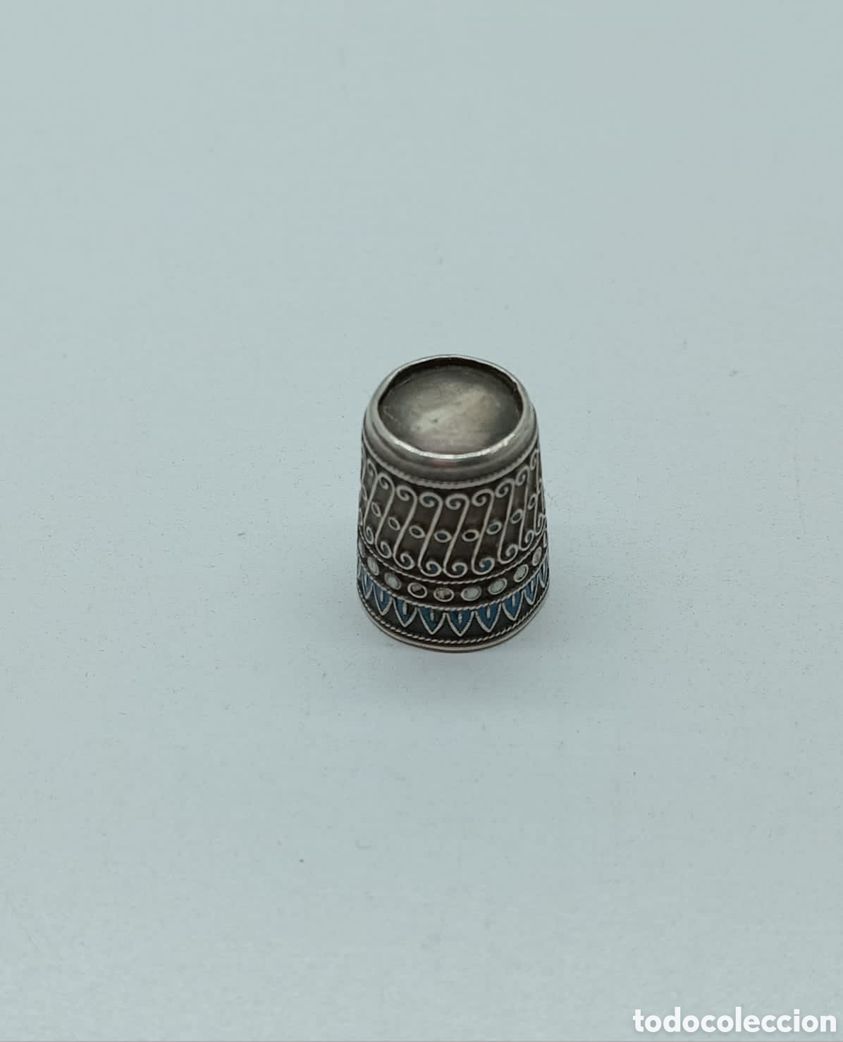 Coleccionismo de dedales: Antiguo dedal de plata 925, con esmalte. - Foto 2