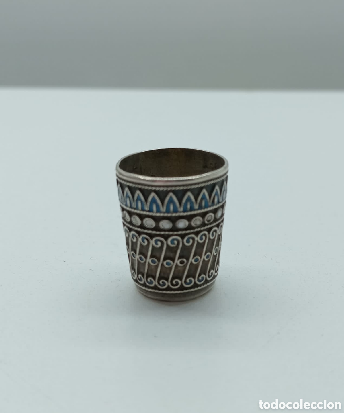 Coleccionismo de dedales: Antiguo dedal de plata 925, con esmalte. - Foto 1