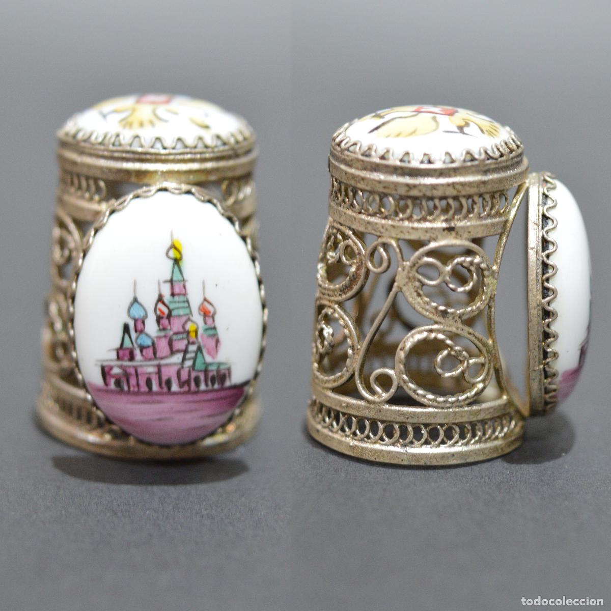 Coleccionismo de dedales: DEDAL DE FILIGRANA DE PLATA Y PORCELANA