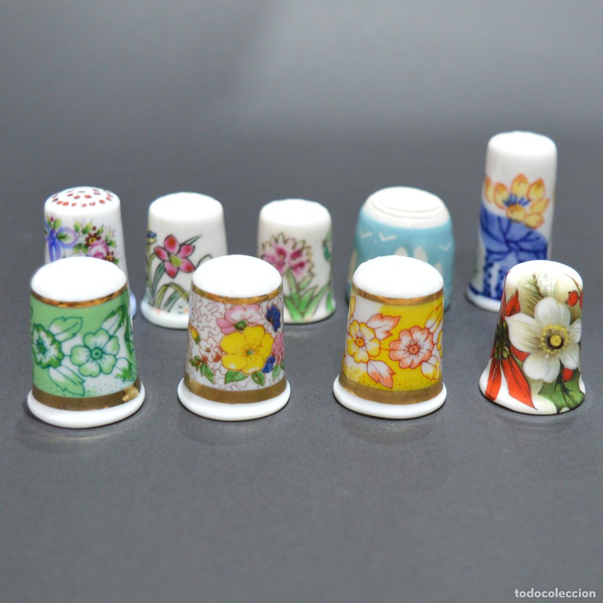 Coleccionismo de dedales: LOTE 9 DEDALES DE PORCELANA MOTIVO FLORAL FLORES