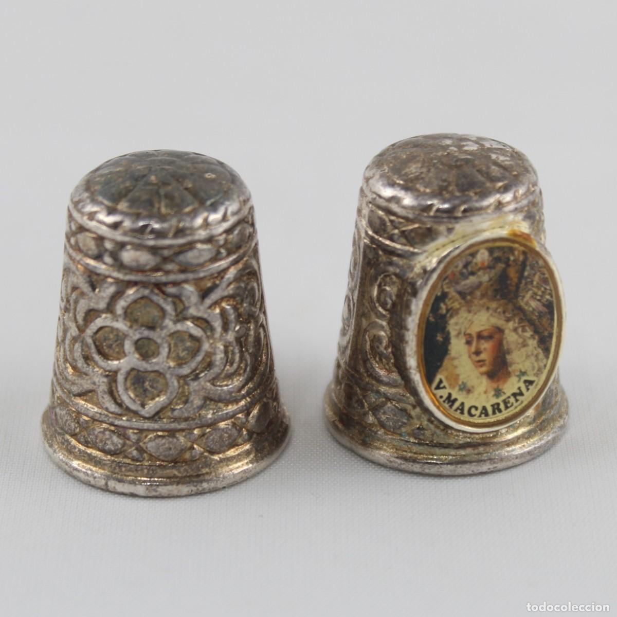 Coleccionismo de dedales: 2 Dedales Virgen de la Macarena Dedal Metal Plateado Vintage Sevilla