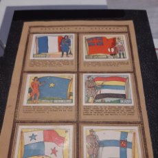 Coleccionismo deportivo: BANDERAS DEL UNIVERSO, HOJA COMPLETA , ALBUM PRIMERO CROMOS CULTURA, ED GATO NEGRO 1939. Lote 299605343