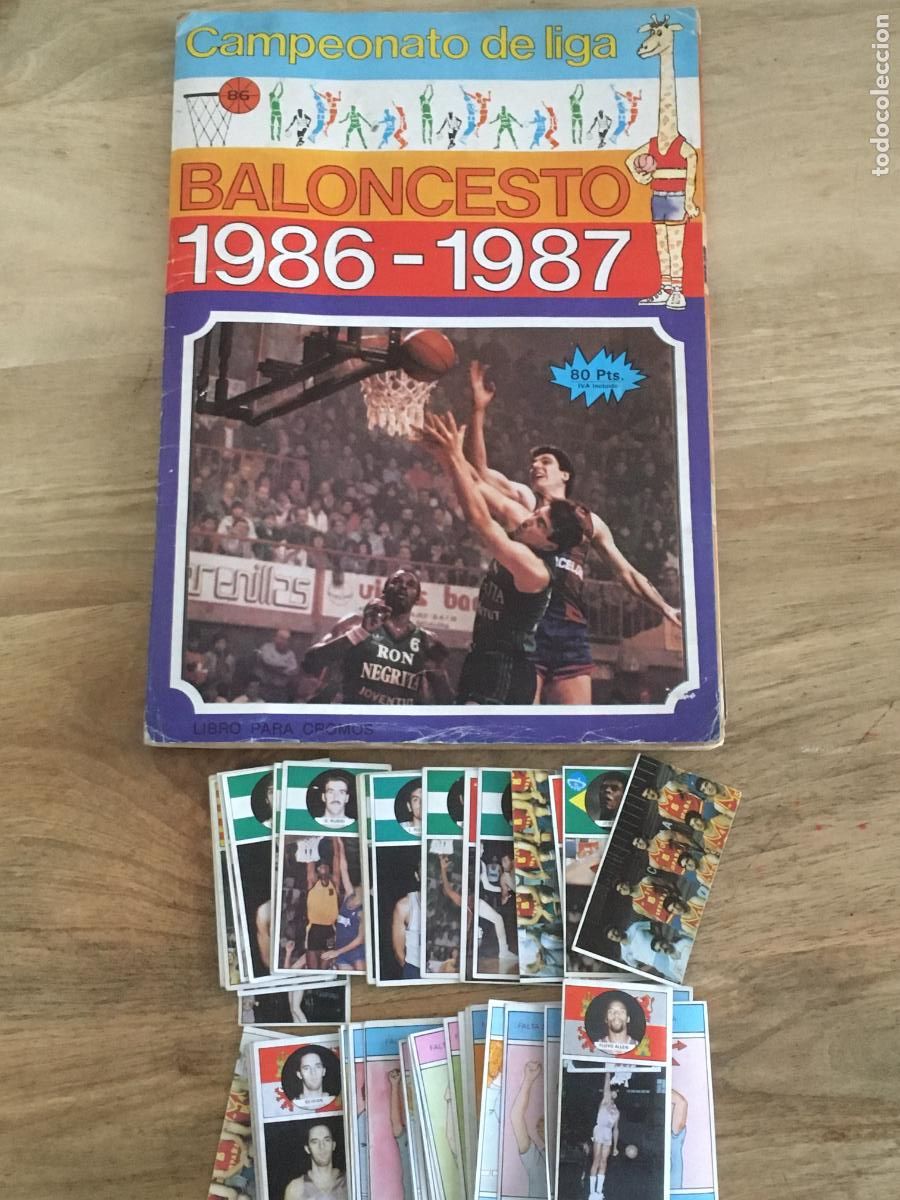 Sports collectibles: baloncesto 1986 1987 merchante album de cromos incompleto con 56 cromos sueltos sin pegar