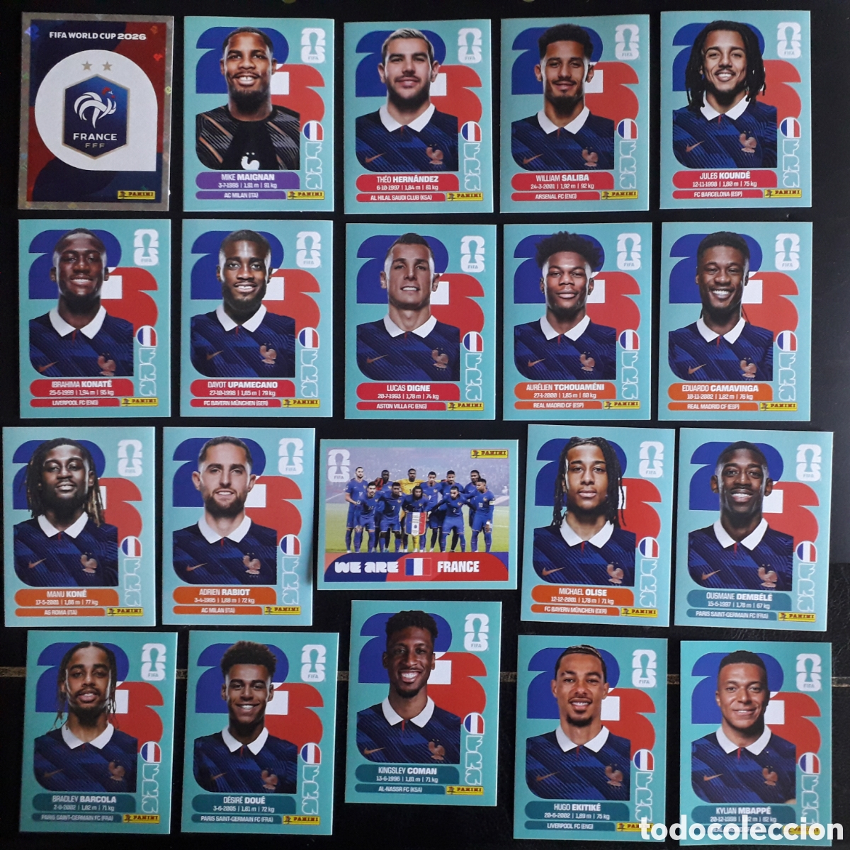 Coleccionismo deportivo: 20 CROMOS FRANCIA, EQUIPO COMPLETO MUNDIAL F&Uacute;TBOL 2026 FIFA WORLD CUP PANINI SIN PEGAR. MBAPP&Eacute;