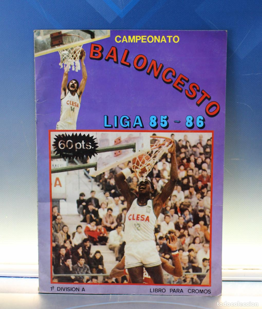 Colecionismo desportivo: 01. &Aacute;lbum de cromos &ldquo;Baloncesto Liga 85-86&rdquo;. Merchante. Con Jordan y Johnson.