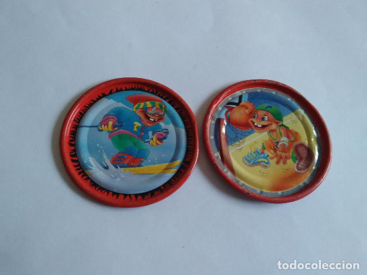 Coleccionismo deportivo: LOTE 2 TAZOS METAL RAPPERS MAGIC BOX INT. - DEPORTES (ESQU&Iacute; N&ordm; 165 Y BALONCESTO, BASKET N&ordm; 161)