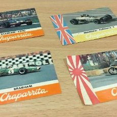 Coleccionismo deportivo: LOTE DE 4 CROMOS ADHESIVOS DE F1 - F3 - MOTOCICLISMO DE BEBIDA CHAPARRITA - HONDA, BRABHAM FORD