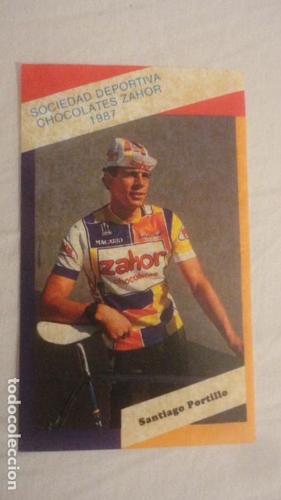 Coleccionismo deportivo: ANTIGUA PEGATINA.CICLISMO.CHOCOLATES ZAHOR.SANTIAGO PORTILLO 1987
