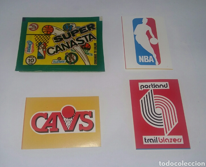 Collezionismo sportivo: SUPER CANASTA. CROMOS CAVS + P. TRAIL BLAZERS + LOGO NBA + SOBRE. SIN PEGAR. 1986. PEGATINAS. NBA.