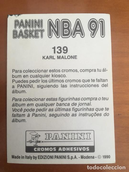 Coleccionismo deportivo: karl malone cromo nº 139 original coleccion panini basket NBA 91 nunca pegado - Foto 2 - 300243588