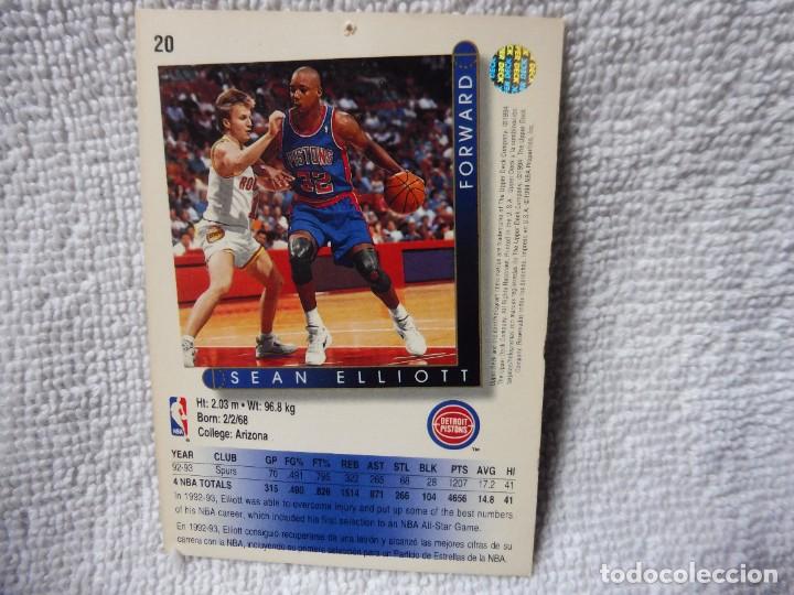 Coleccionismo deportivo: Cromo baloncesto básquet Sean Elliott Pistons Upper deck 93-94, Licencia Oficial NBA 1994 - Foto 2 - 303012768