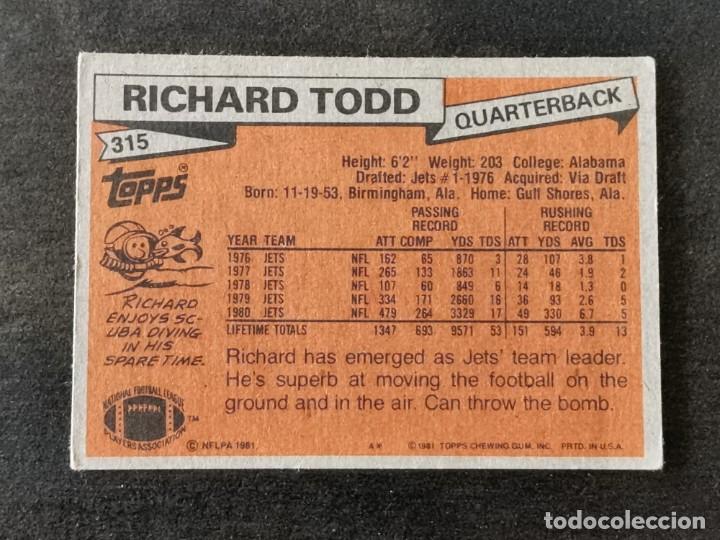 topps football 1981 #315 richard todd new york - Buy Collectible stickers  of other sports on todocoleccion