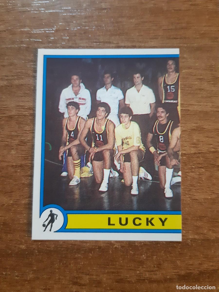 Sammelleidenschaft Sport: N&deg;375 Alineaci&oacute;n/ Plantilla Lucky Canarias 1/2 F&Uacute;TBOL BASKET 85 Ed. PANINI 1985. Nunca pegado