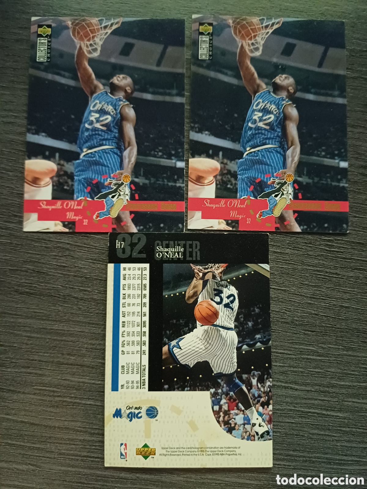 Colecionismo desportivo: 3 cromos Shaquille O&acute;neal, Upper Desk, sin pegar