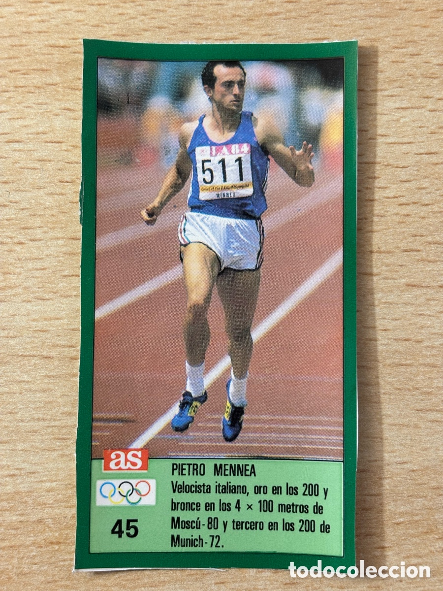 Sammelleidenschaft Sport: # 45 Pietro Menea Italia Atletismo Ases Ol&iacute;mpicos 1988 sin pegar