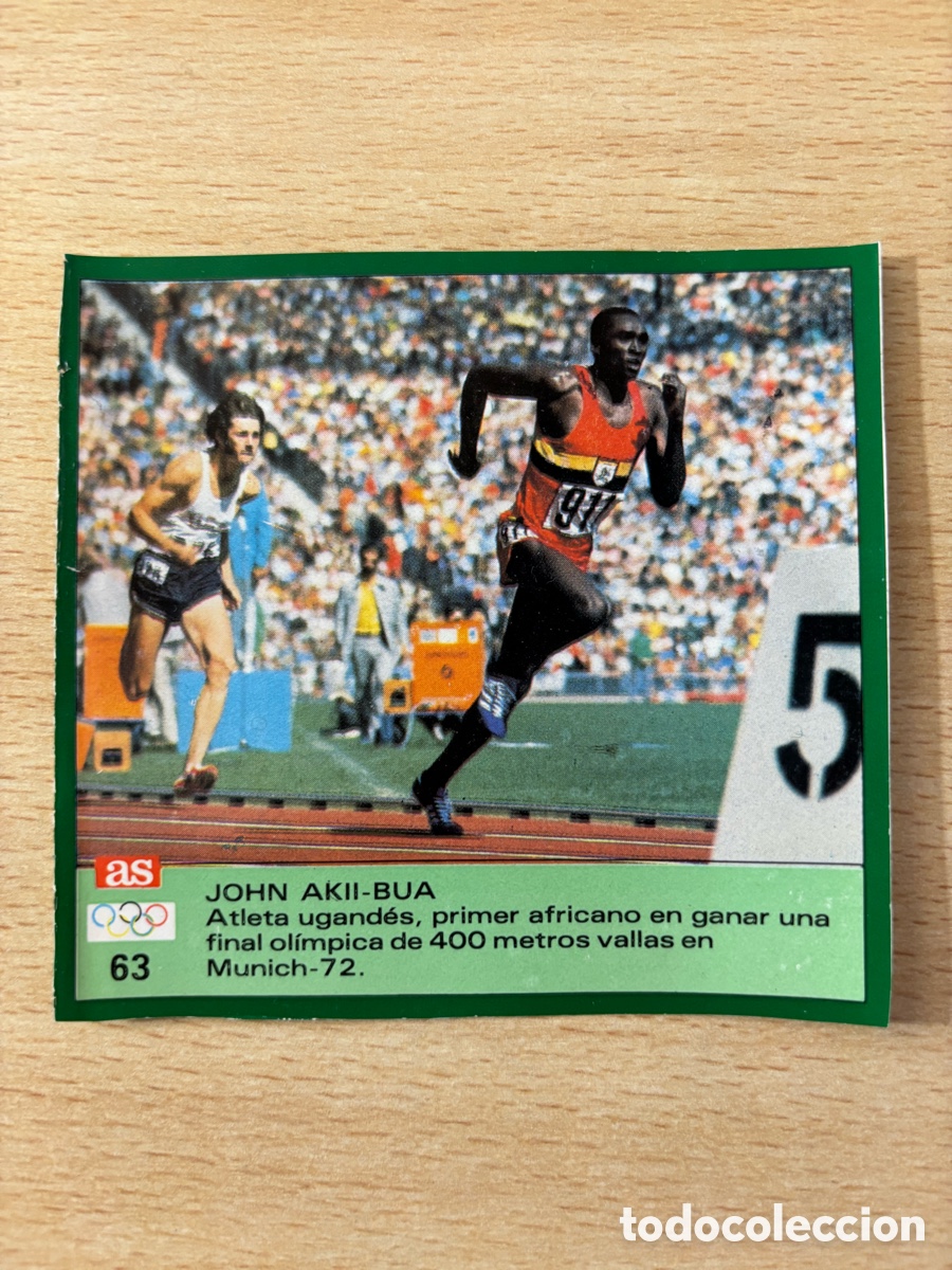 Sammelleidenschaft Sport: # 63 John Akii-Bua Uganda Atletismo Ases Ol&iacute;mpicos 1988 sin pegar