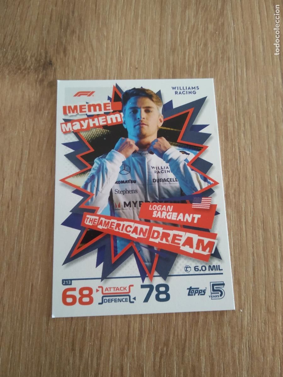 Coleccionismo deportivo: 213 LOGAN SARGEANT CROMO F1 Topps Formula 1 Turbo Attax 2024