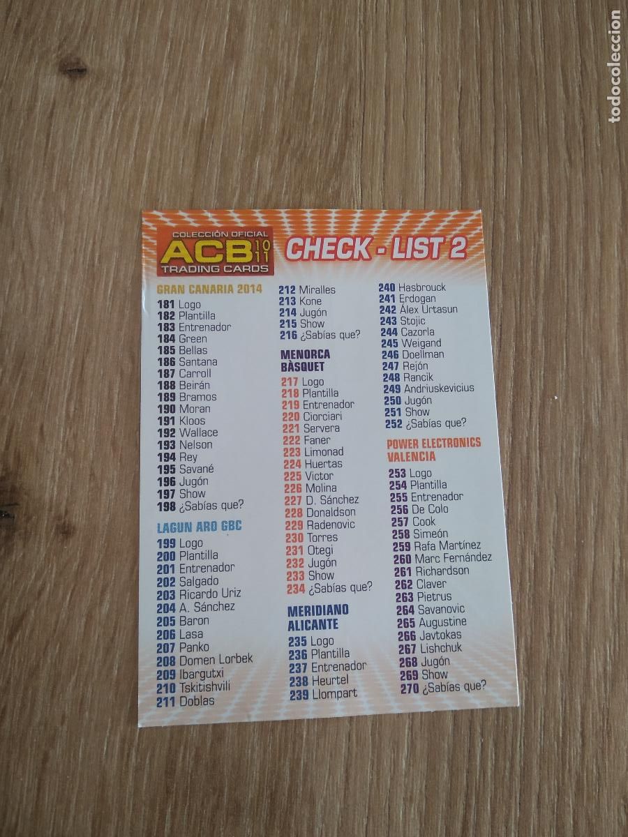 Coleccionismo deportivo: CHECKLIST INDICE CHECK-LIST 2 CROMO BASKET BALONCESTO PANINI 10-11 ACB 2010-2011