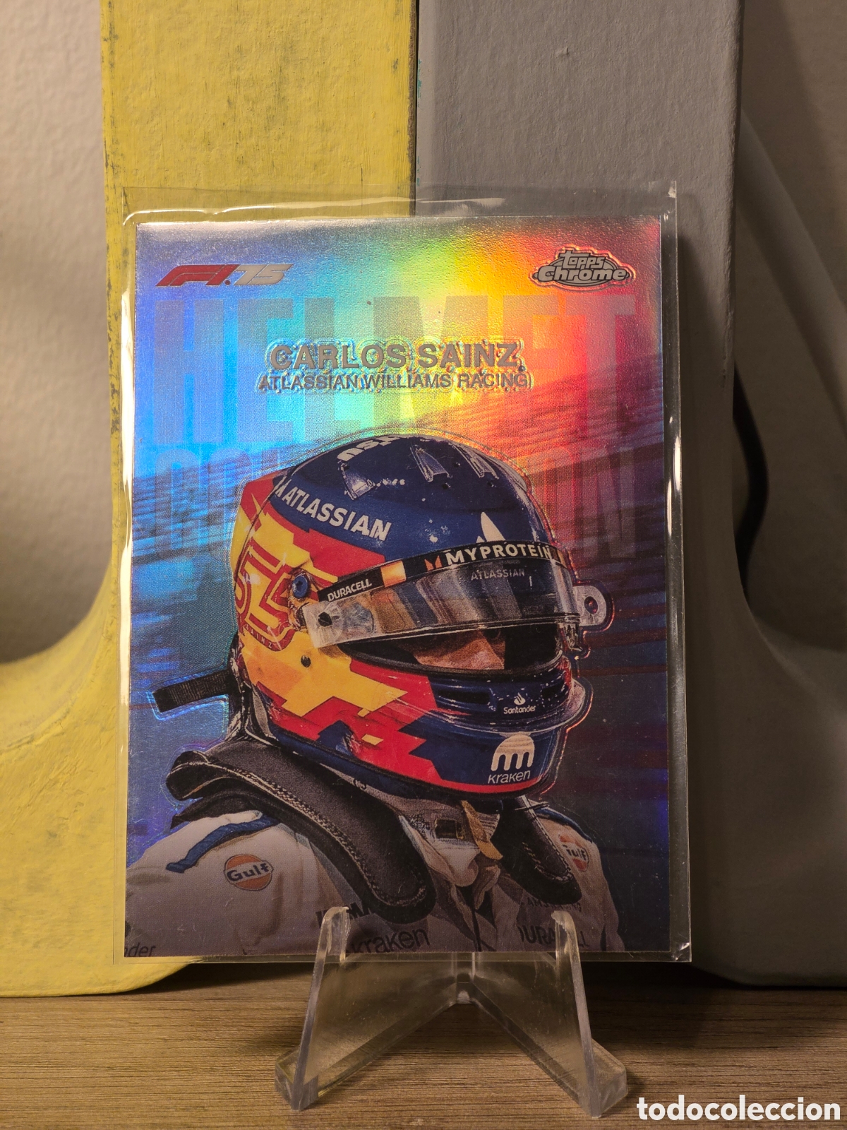 Coleccionismo deportivo: HC-7 Casco Carlos Sainz Helmet refractor Topps Chrome F1 75 aniversario Atlassian Williams Racing
