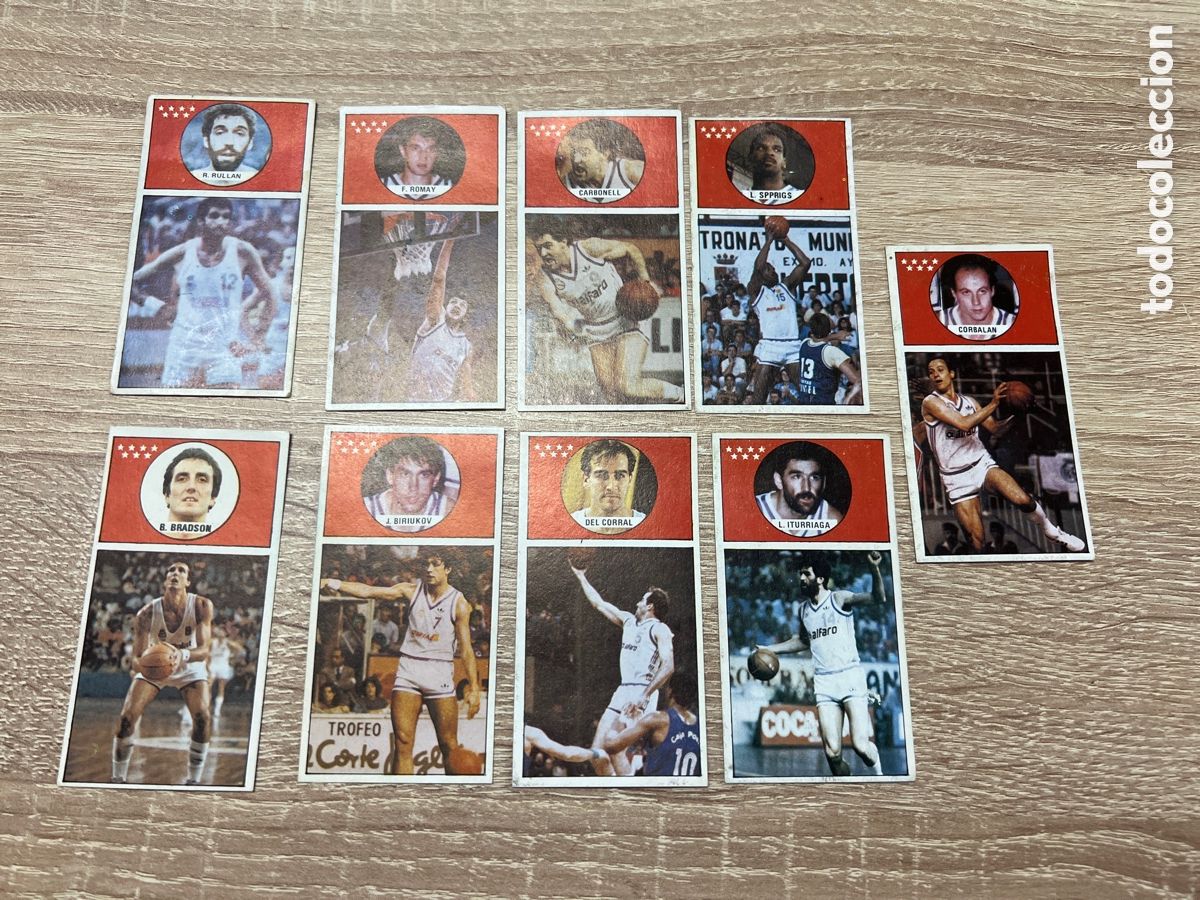 Coleccionismo deportivo: 1986 REAL MADRID EQUIPO COMPLETO 9 CROMOS DESPEGADOS