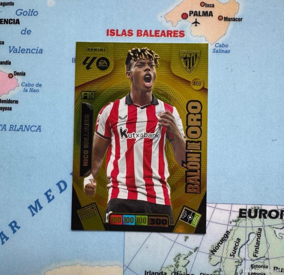 Coleccionismo deportivo: Nico Williams balon de oro n&uacute;mero 469 del Athletic de Bilbao cromo adrenalyn XL 25-26 2025-2026