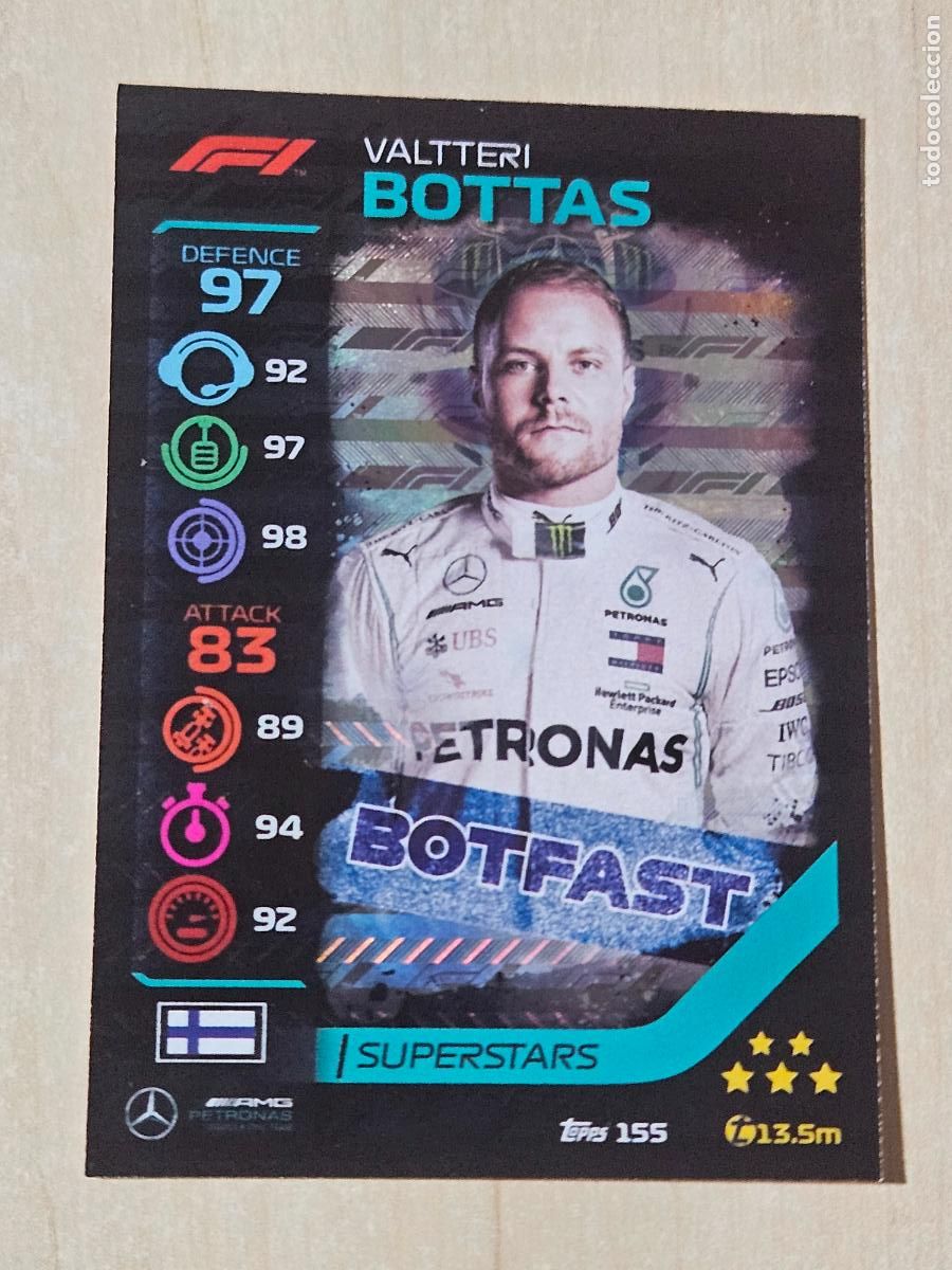 Coleccionismo deportivo: Valtteri BOTTAS brillante, Topps F1 n&ordm; 155 Turbo Attax