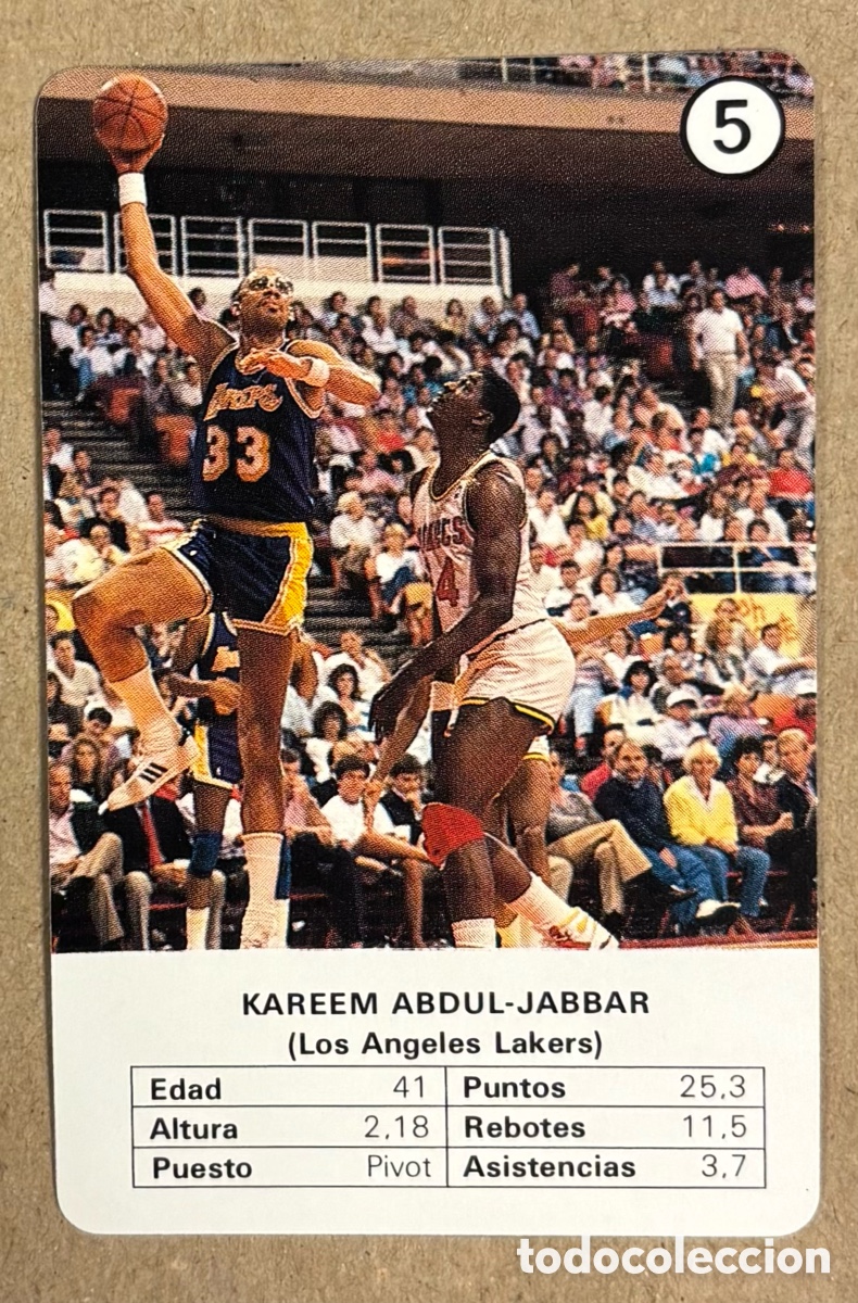 Coleccionismo deportivo: KAREEM ABDUL JABBAR (LOS ANGELES LAKERS) N&deg; 5. CARTA COLECCI&Oacute;N FOURNIER ESTRELLAS MBA (1988).