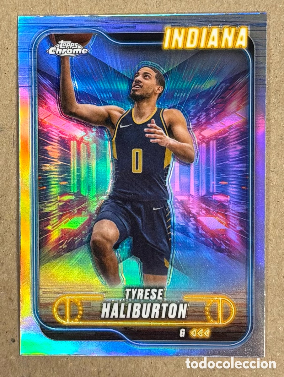 Coleccionismo deportivo: TYRESE HALIBURTON (INDIANA PACERS). CARTA REFRACTOR TOPPS CHROME NBA 2024/25. #100.